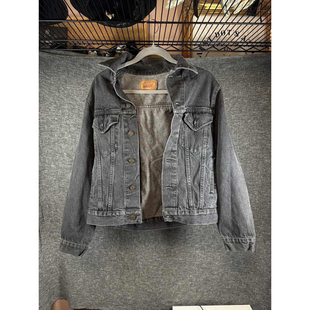 Vintage 90s GAP Denim Trucker Jacket Men's Sz 38 Black gray USA Made Retro A+
